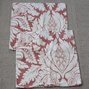 Pottery Barn Coral Rust Damask Cotton Pillow Shams Cover Pair 24" X 24"